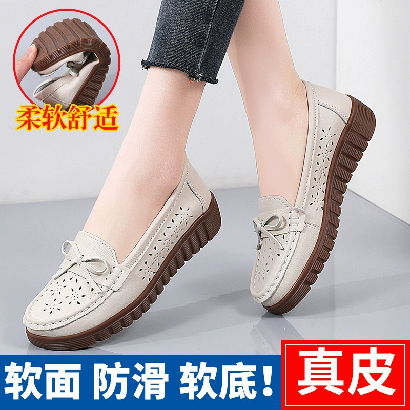 Туфли для мам из натуральной кожи, новые летние сандалии, удобная обувь на мягкой подошве для женщин среднего и пожилого возраста, женская обувь больших размеров.