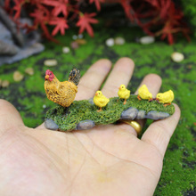 跨境创意微景观苔藓造景装饰品 写实母鸡和小鸡可爱卡通树脂摆件