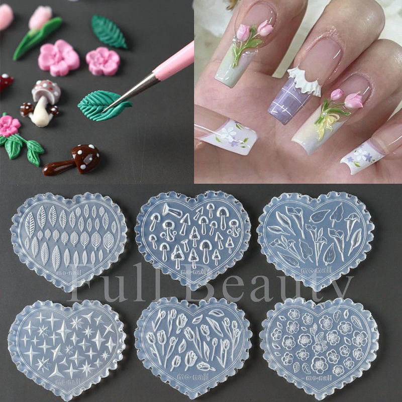 New Mini Manicure Silicone Mold Mushroom Tulip Peach Blossom Flower Leaf Star Stereo Carving Mold
