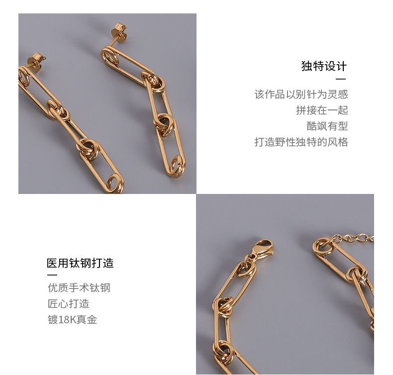 French Style Paper Clip Pin Chain Collar Titanium Steel Bracelet Earrings display picture 4