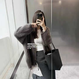 现/2025秋冬新款韩国东大门高级长绒毛宽松长袖针织开衫毛衣外套