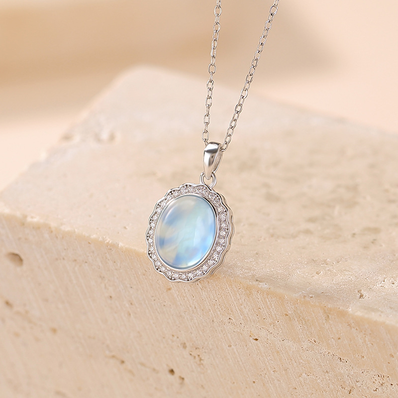 Mặt dây chuyền bạc S925 hình bầu dục siêu sáng bóng hoa hướng dương phong cách Pháp — Mặt dây chuyền đơn (không bao gồm dây chuyền)