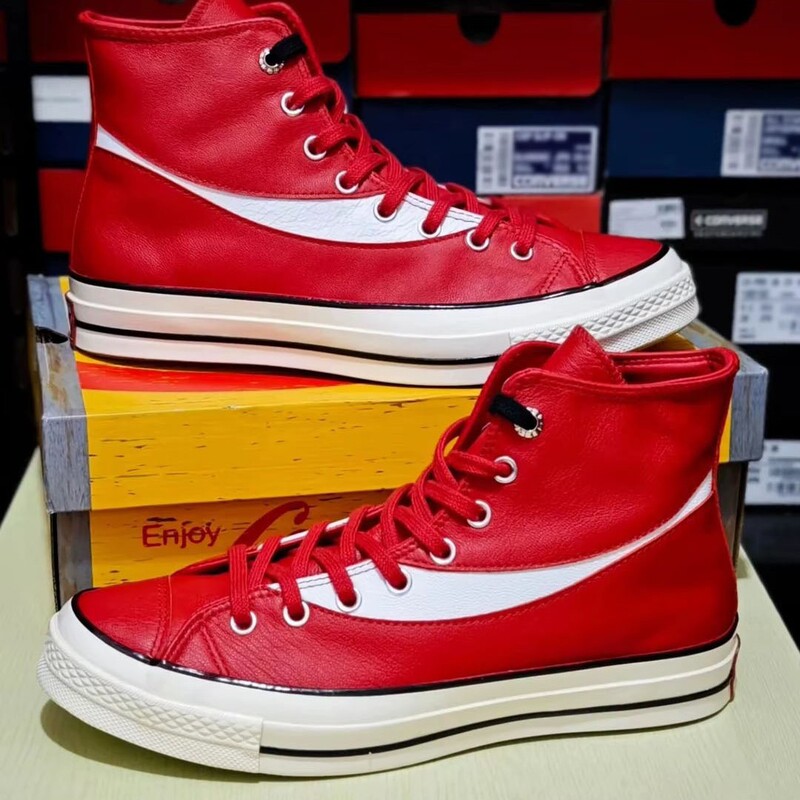 Meiqi Converse Coke Co-Branded Chuck 70 Retro Personalized Red Leather High-Top Sports Sneakers A17888C