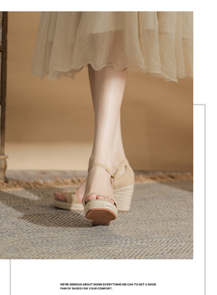 Sandal nữ gót xuồng cao đế dày hở mũi quai đan dây thừng — Xanh lá cây nhạtcolor chi tiết 11