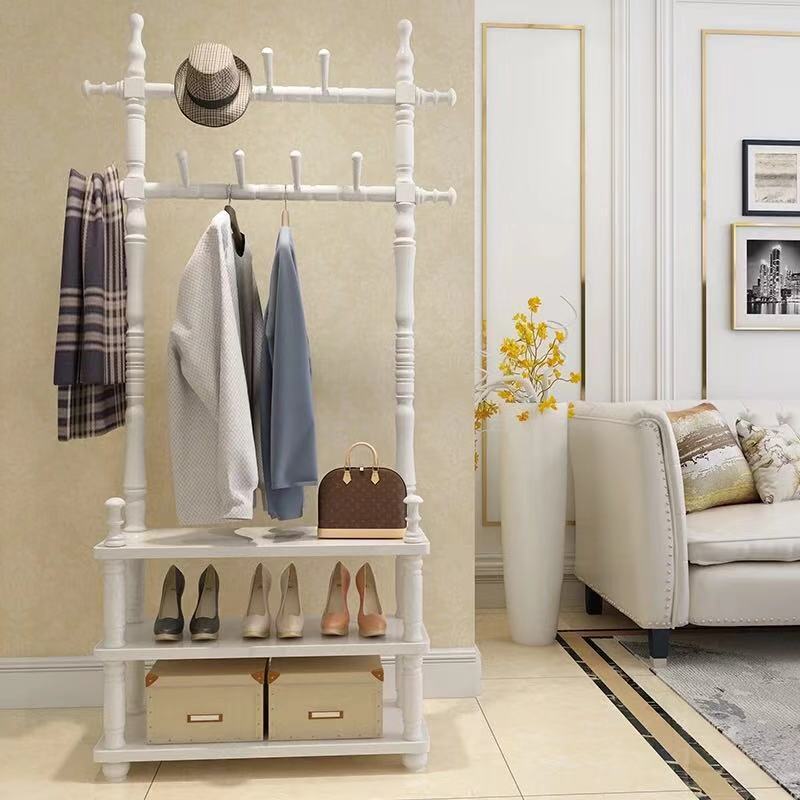Solid Wood Coat Rack Floor-Standing Bedroom Clothes Rack European-Style Foyer Storage Rack Living Room Clothes Rack Modern Simple Clothes Rack