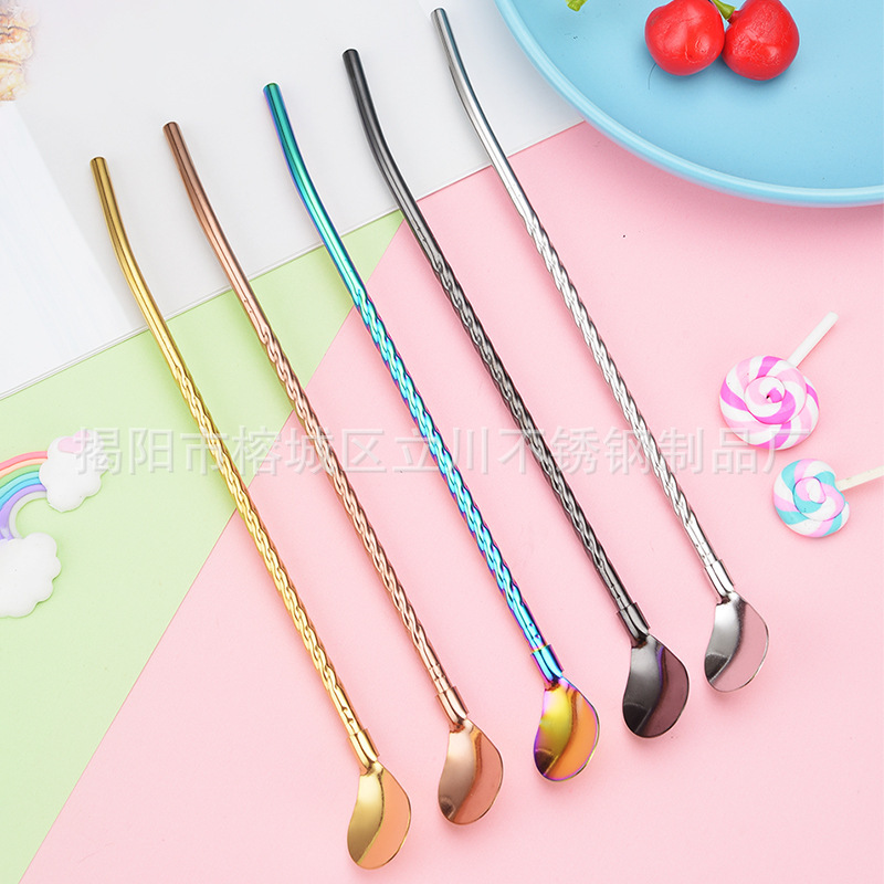 304 Stainless Steel Suction Pipe Spoon Portable suit Titanium Plated Multi Color Milk Tea Drink Bar Stainless Steel Suction Pipe Spoon 304 Stainless Steel Suction Pipe Spoon Portable suit Titanium Plated Multi Color Milk Tea Drink Bar Stainless Steel Suction Pipe Spoon