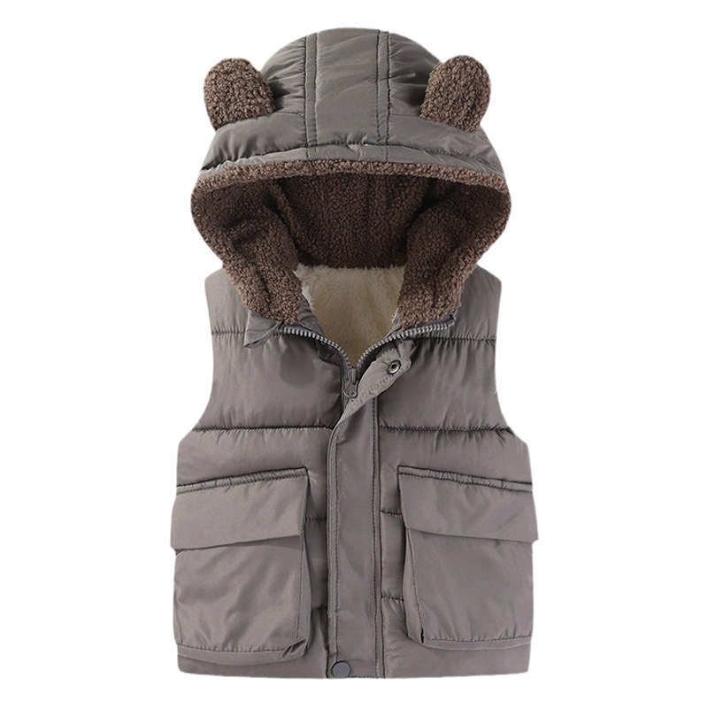 Chaleco de los niños con capucha engrosada ropa exterior caliente chaleco bebé niñas chaleco forrado de lana bebé lindo bebé de los niños
