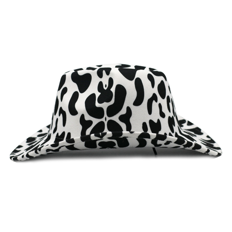 Woolen Material Cow Pattern Pattern Winter, Autumn Season Unisex Cowboy Style Cow Pattern Crimping Fedora Hat