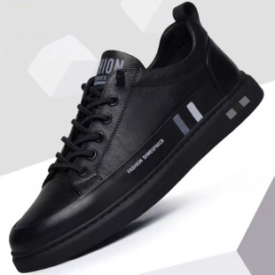 2025 New Men's Shoes Sneakers Men's White Shoes Fashionable Handsome Korean Style All-match Fashionable Shoes Slip-on Casual Leather Shoes