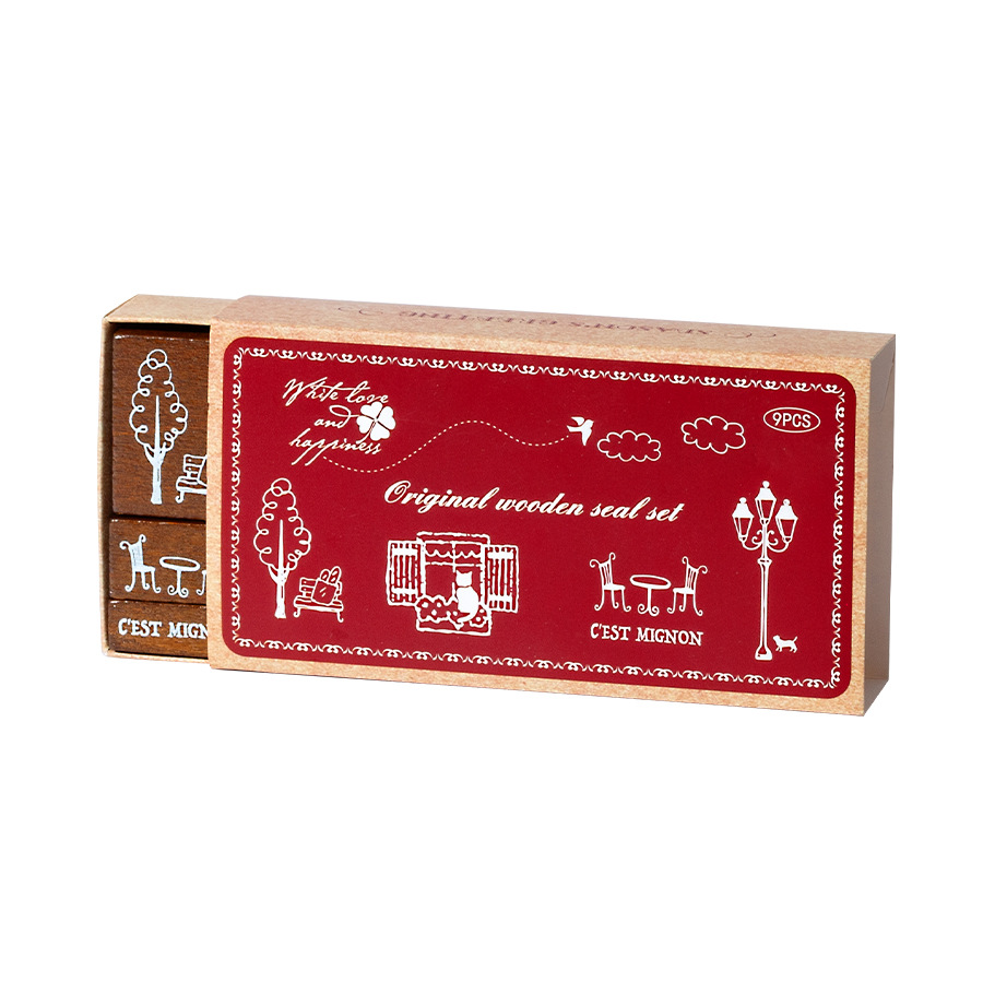 Bendición en francés, madera de loto retro creativa, frases de bendición en francés, cuentas de mano de bricolaje, juego de sellos de madera, especial transfronterizo