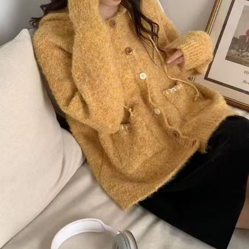 糖果色软糯连帽毛衣外套女2025韩版秋季百搭宽松慵懒风针织开衫女|undefined