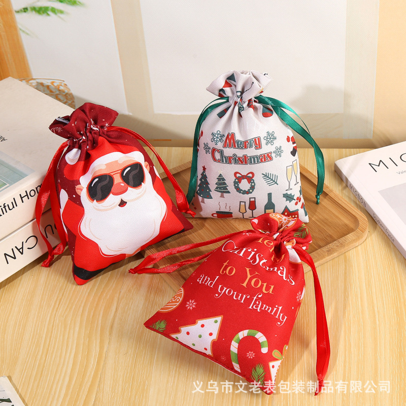 新しいクリスマスポリエステル布デジタル印刷巾着袋祝日パーティーキャンディー包装プレゼント収納袋|undefined