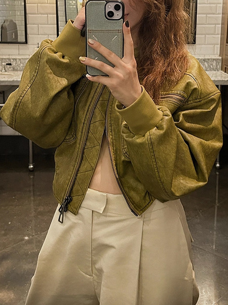 Retro autumn design short polyurethane jacket