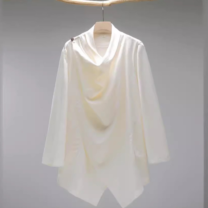 Spring and Autumn Style Hanfu for Men and Women, Retro Loose-Fitting Chinese-Style Casual Clothing with Diagonal Collar, Original National Style with a Zen Touch and Irregular Design