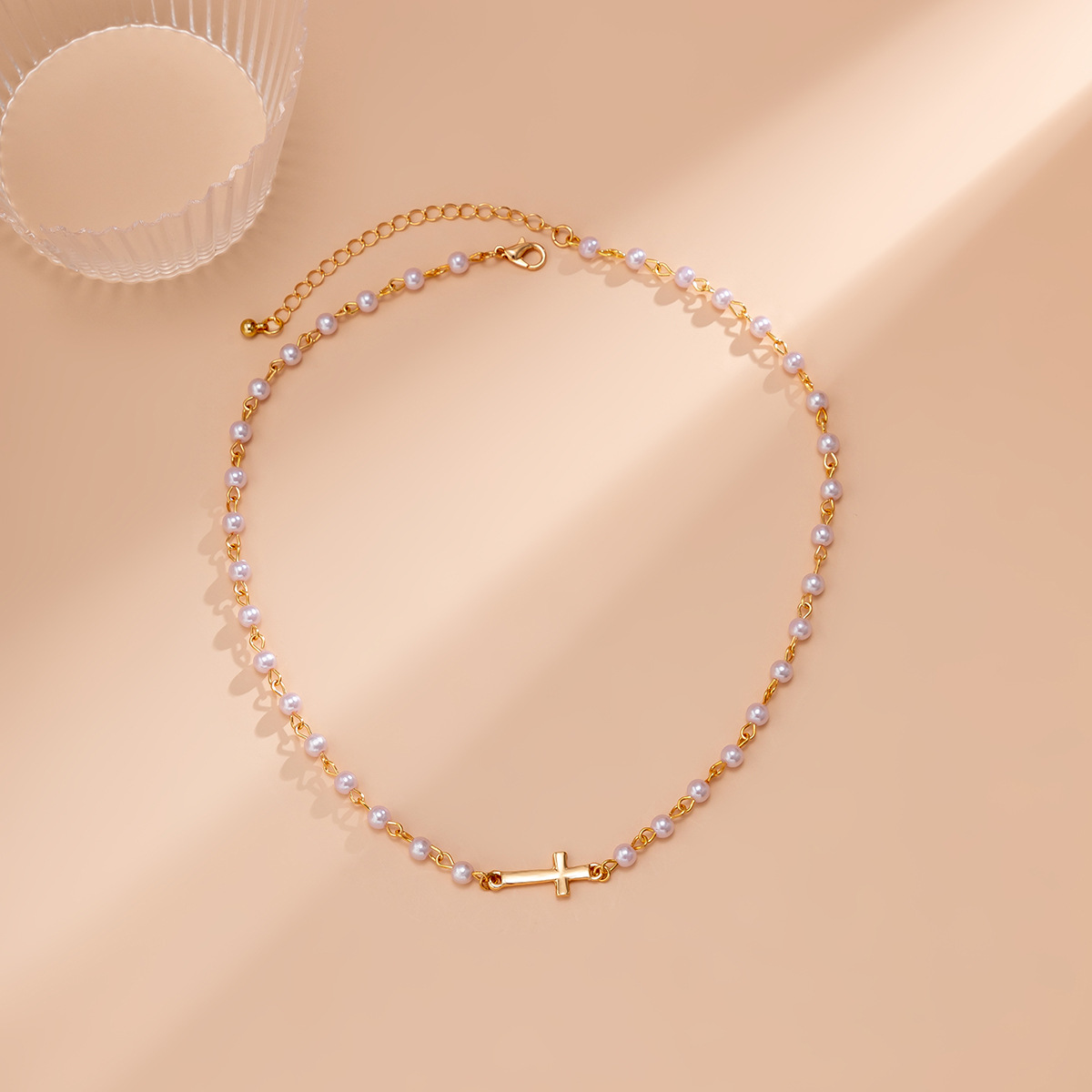 Schmuck Bohemian Blau Dämon Auge Mit Französisch Minimalistischen Kreuz Halskette_voghion.com