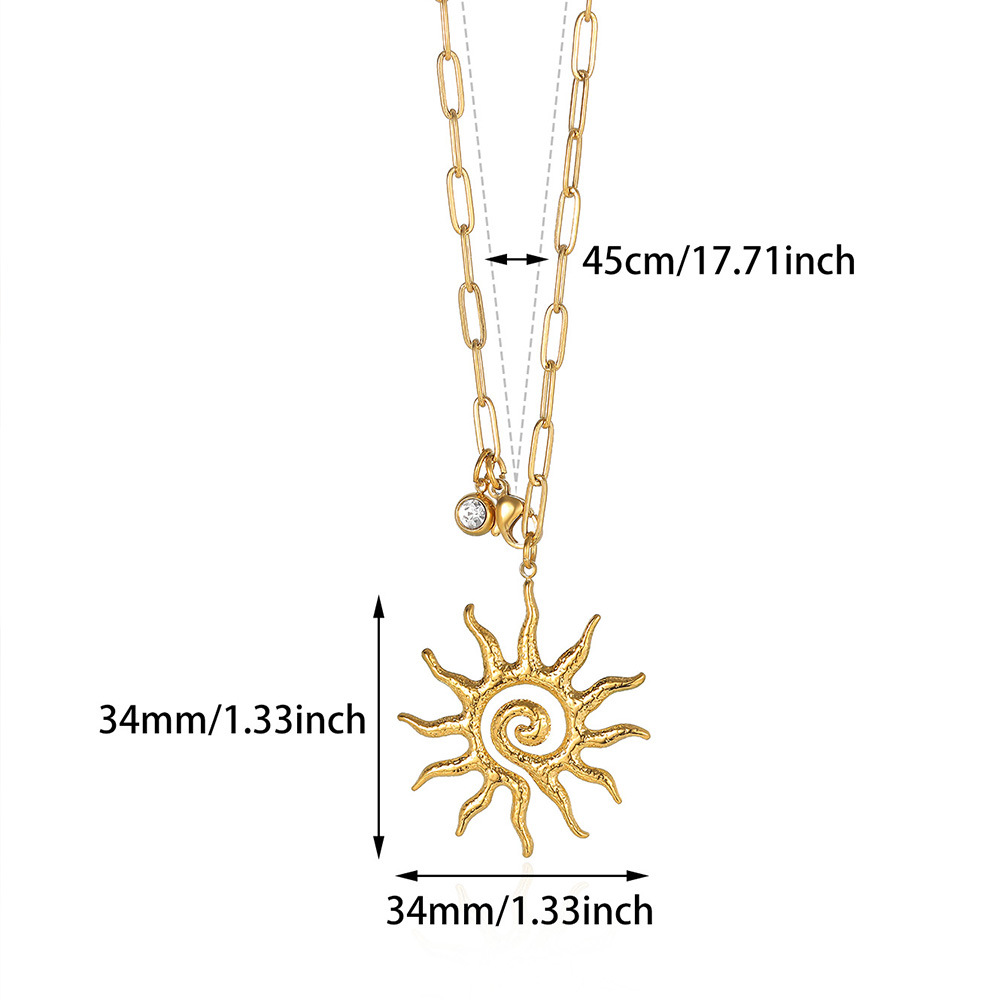 304 Stainless Steel Material Sun Pattern PVD Coated Real Gold Plated Sun 304 Stainless Steel Elegant Vintage Style Waterproof Non Tarnish 304 Stainless Steel Lobster Trigger Clasp Closure Pendant Necklace