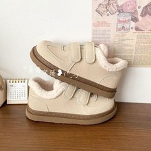 厚底面包棉鞋女春夏加绒魔术贴德训板鞋2025新款百搭保暖小白鞋子