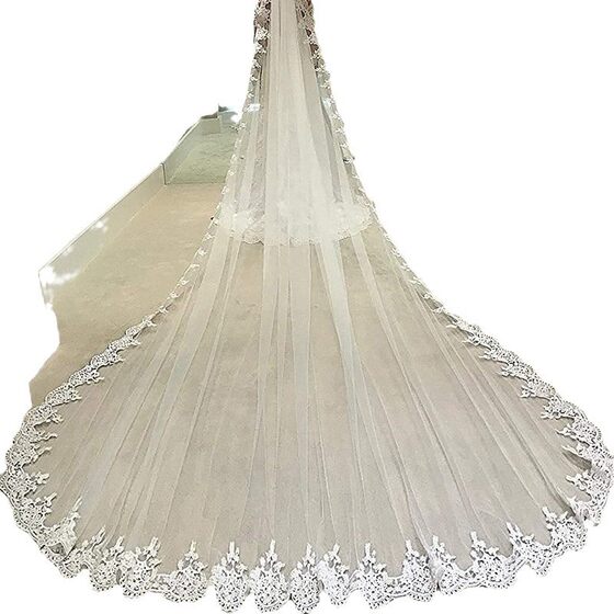 European and American cathedral lace bridal veil long 3M 4M 5M wedding veil with hair comb a wholesale