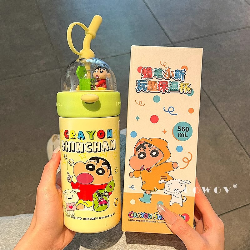 Crayon Shin-chan lindo termo de tiro con pajita taza de agua de alto valor para estudiantes taza de oficina portátil de gran capacidad para niñas