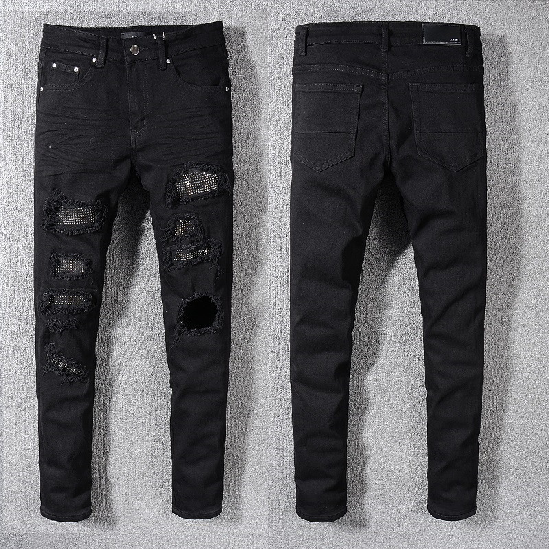 Kişi cins şalvarı, cırıq dizaynlı slim-fit