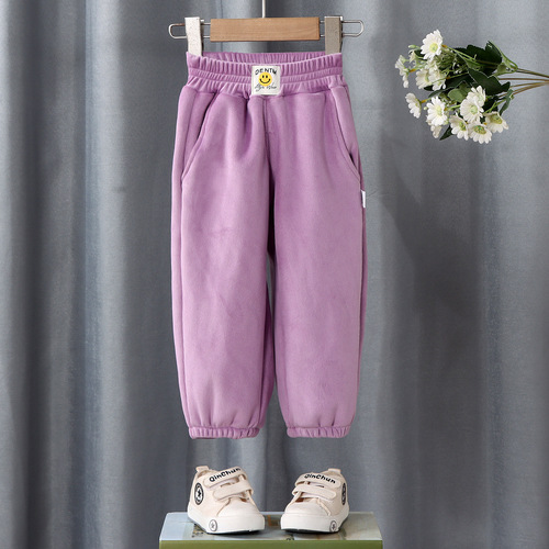 Children's Fleece Pants Boys' Sports Pants Middle and Big Children's Outerwear Integrated Fleece Sweatpants Girls' Thickened Warm Children's Pants 