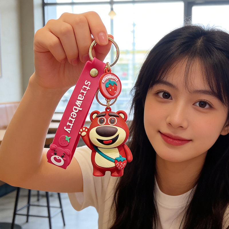 Strawberry Bear Pendant Keychain Backpack Pendant Key Ring Small Gift Promotional Practical Giveaway Small Gift for Attracting Attention