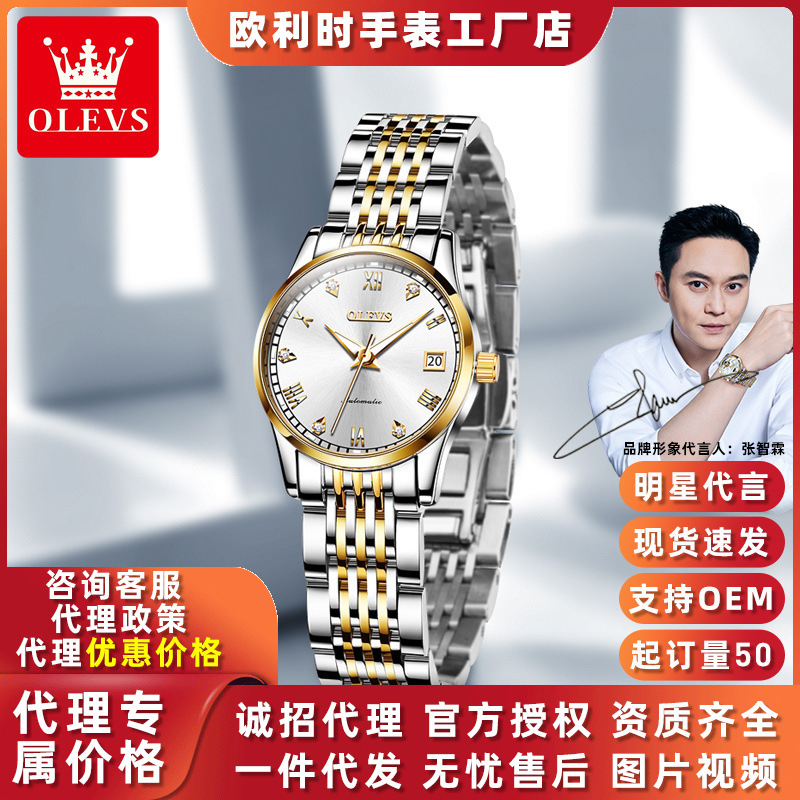 Oulisi Brand Watch Tiktok Middle-Aged and Elderly Fully Automatic Mechanical Watch Simple Dial Waterproof Women's Watch