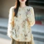 印花圆领宽松无缝羊毛衫