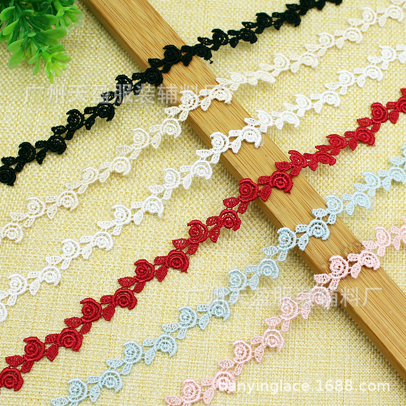 天盈彩色小玫瑰涤光水溶刺绣蕾丝花边辅料洛丽塔服装婚纱装饰批发