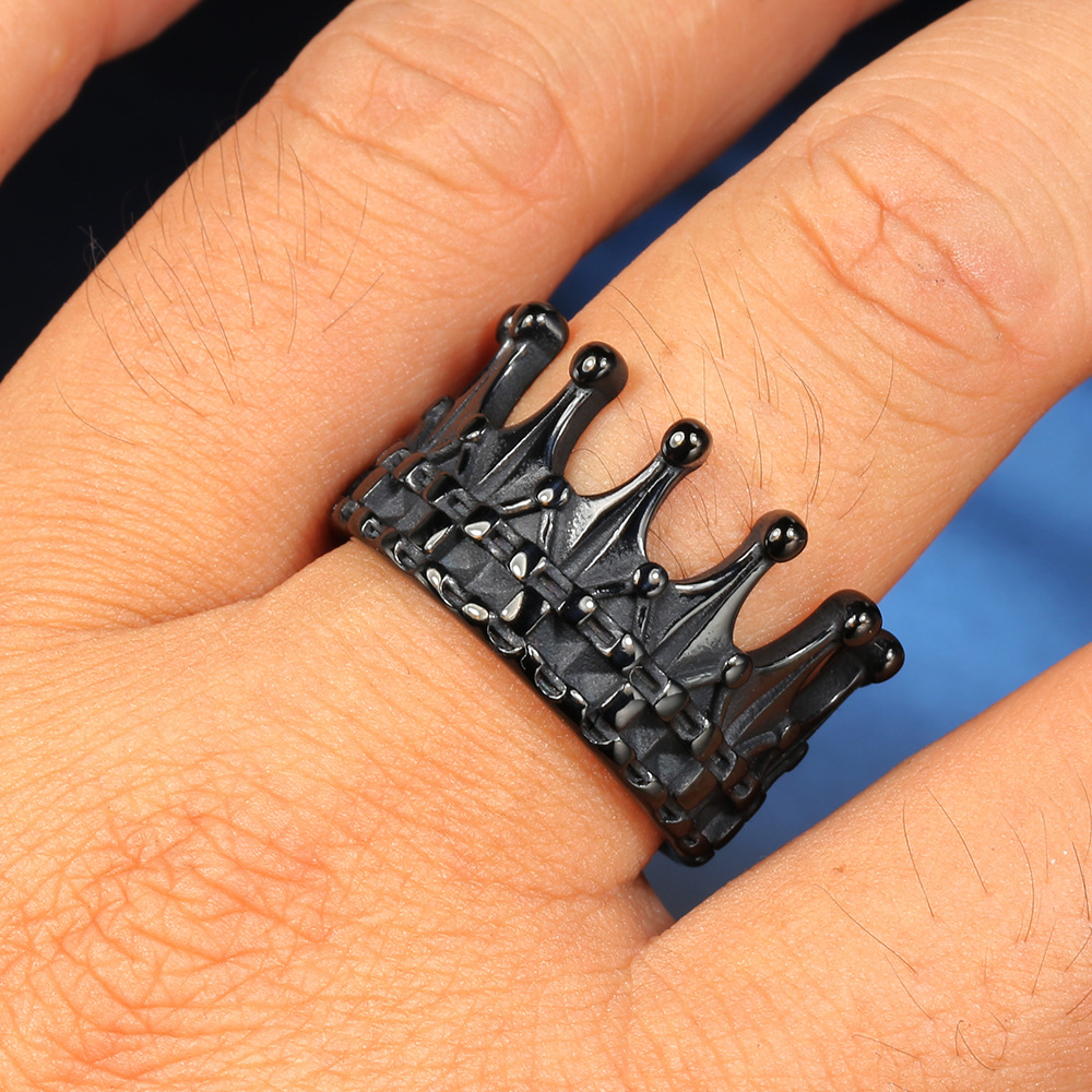 Crown Pattern Men'S Gender Punk Crown Titanium Steel Polishing 18K Gold Plated Rhodium Plated Men'S Rings Punk Rings