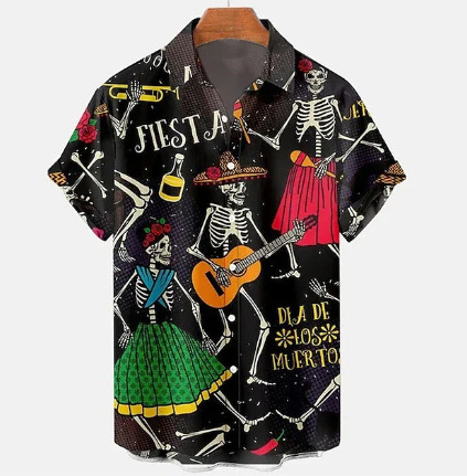 2023 Comercio exterior europeo y americano de los hombres de primavera nueva manga corta impresa casual solapa más tamaño camisa de los hombres