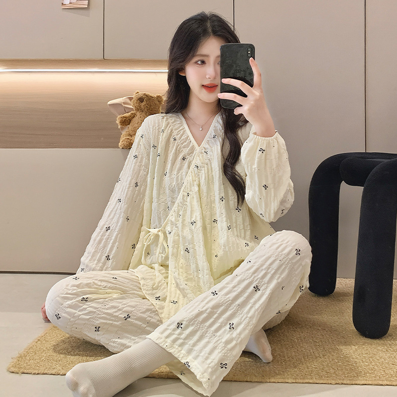 高級感雲綿月子服パジャマ女性春夏長袖産婦産後授乳家庭服セット