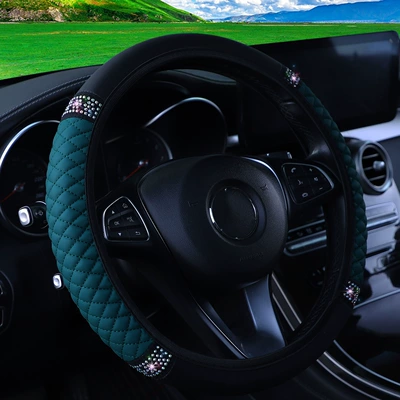 Steering Wheel Cover, Leather Three-Dimensional | Steering wheel cover - dark-green-36-38cm