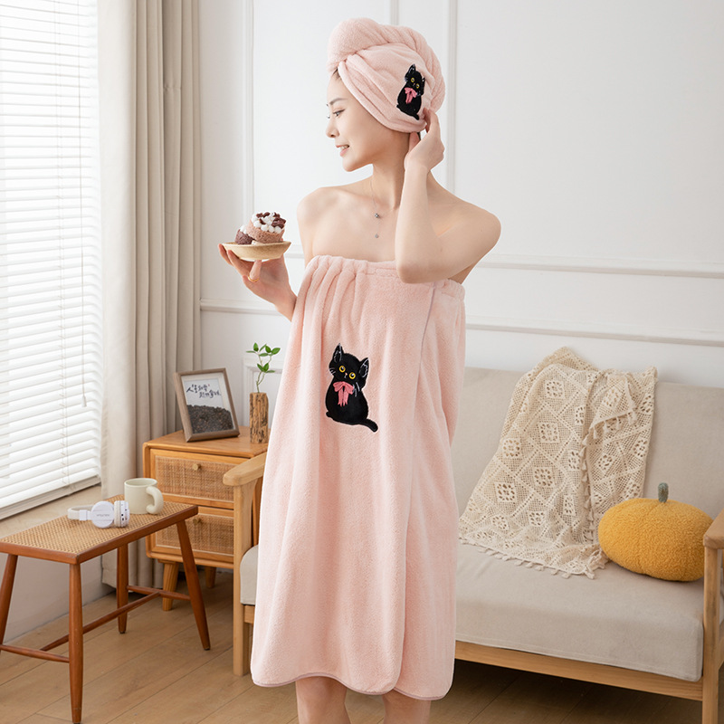 Nuevo gato de dibujos animados toalla de coral toalla de baño sombrero de cabello seco de tres piezas set suave toalla de regalo absorbente