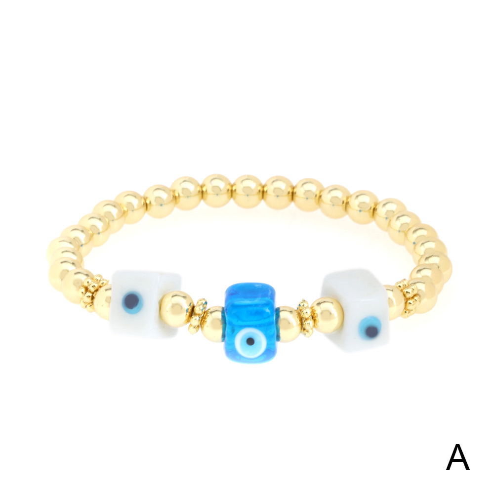 Fashion Devilu0027S Eye Square glass Copper Beaded Gold Plated Bracelets 1 Piece