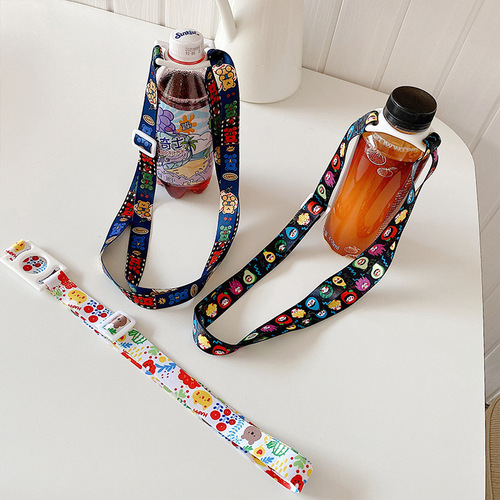 Beverage bottle lanyard strap Elementary school students thermos cup mineral water bottle Japanese and Korean Sesame Street ins water cup lanyard strap
