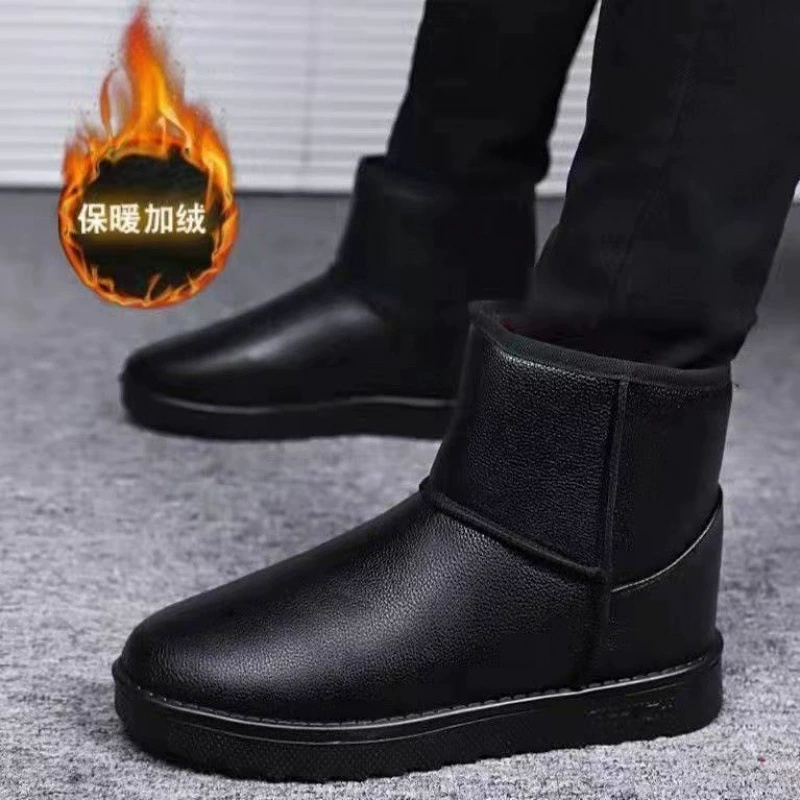 2024 снегоступы мужские зимние теплые бархатные толстые нескользящие и водонепроницаемые кожаные ботинки северо-восточные хлопчатобумажные ботинки прилив