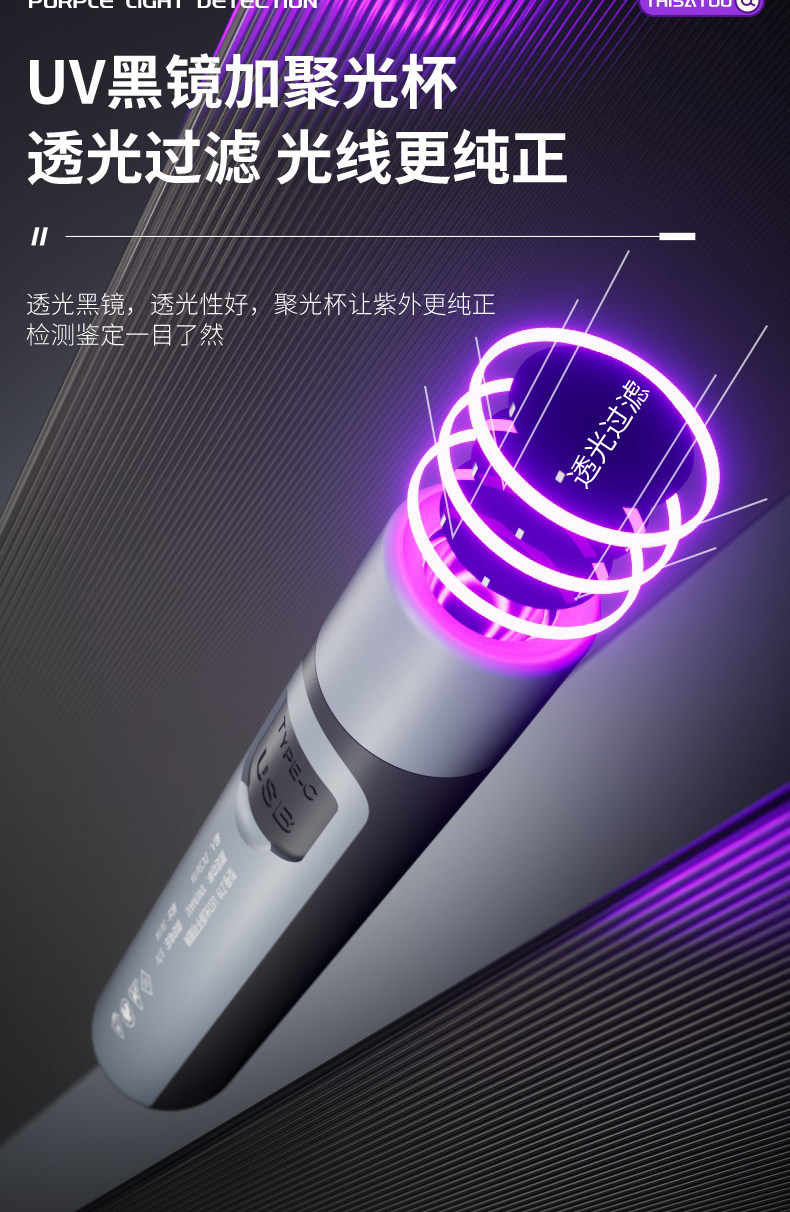 Ultraviolet Flashlight for Identification Using 65Nm Light to Detect Jade, Emerald, Tobacco, Alcohol, and Counterfeit Money, Wood-Style Uv Flashlight