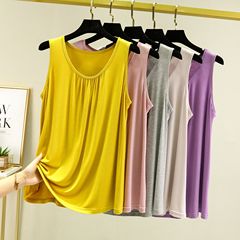 Large size plus-size women's pleated round neck summer thin modal tank top undershirt sleeveless basic top casual versatile top