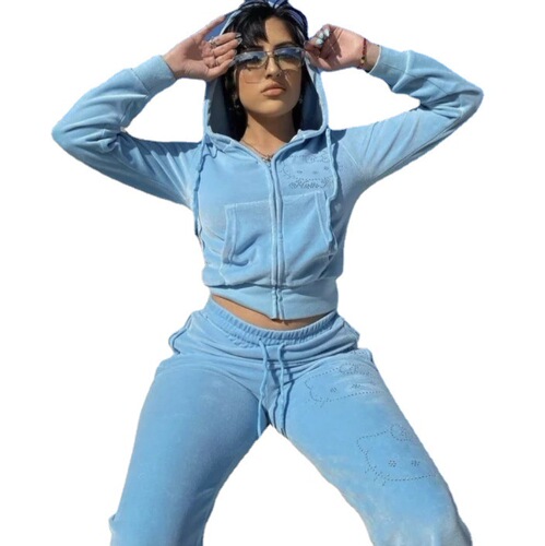 European and American cross-border Amazon eBay autumn new women's Korean fur embroidered leisure set two-piece 7018 cat head