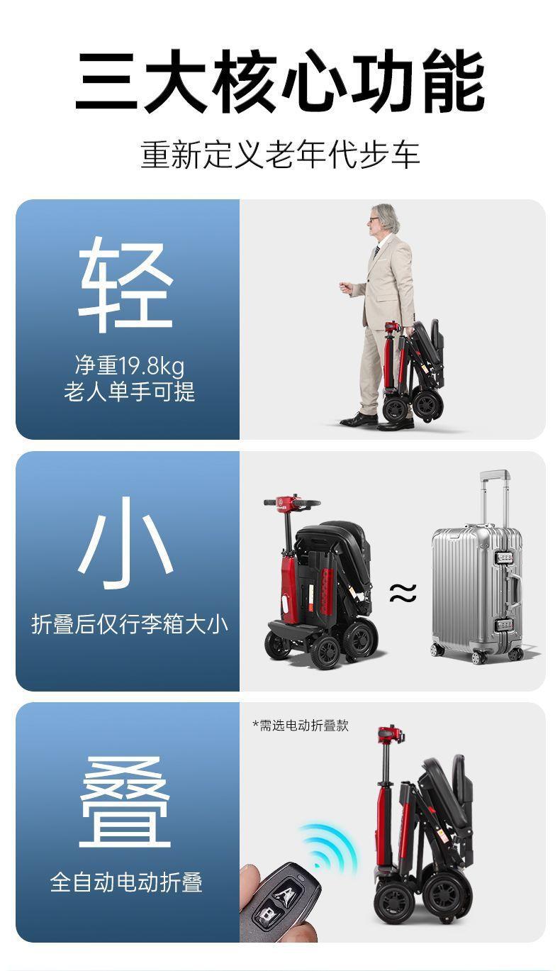 New Portable Folding Mobility Scooter for the Elderly, Four-Wheeled Electric Vehicle for Disabled People, Lightweight Travel Assist Vehicle