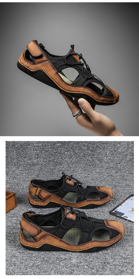 Dép sandal nam cỡ lớn đi biển may thủ công chống trượt, quai ngang co giãn — 2285 kaki, 2285 màu đen, 2285 xanh lục, Màu nâu 2285 chi tiết 20