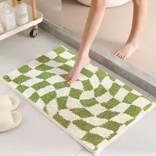 棋盘格植绒簇绒卫生间吸水地毯厕所门口进门防滑脚垫浴室吸水地垫