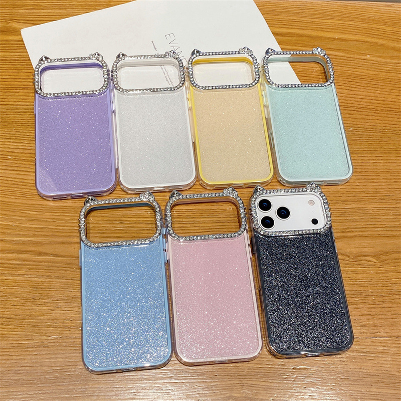 Sweet Girl Creative Simple Suitable for Iphone17Pro Max Apple 16 Mobile Phone Case 14/15 Rhinestone Cat Ear Lens Sweet Girl Creative Simple Suitable for Iphone17Pro Max Apple 16 Mobile Phone Case 14/15 Rhinestone Cat Ear Lens