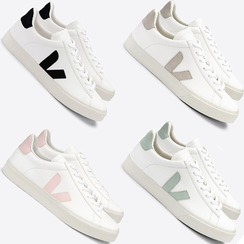 Veja Women's White Sneakers, Campo Series, Genuine Leather Lace-Up Trainers, Couple's Casual Sports Shoes