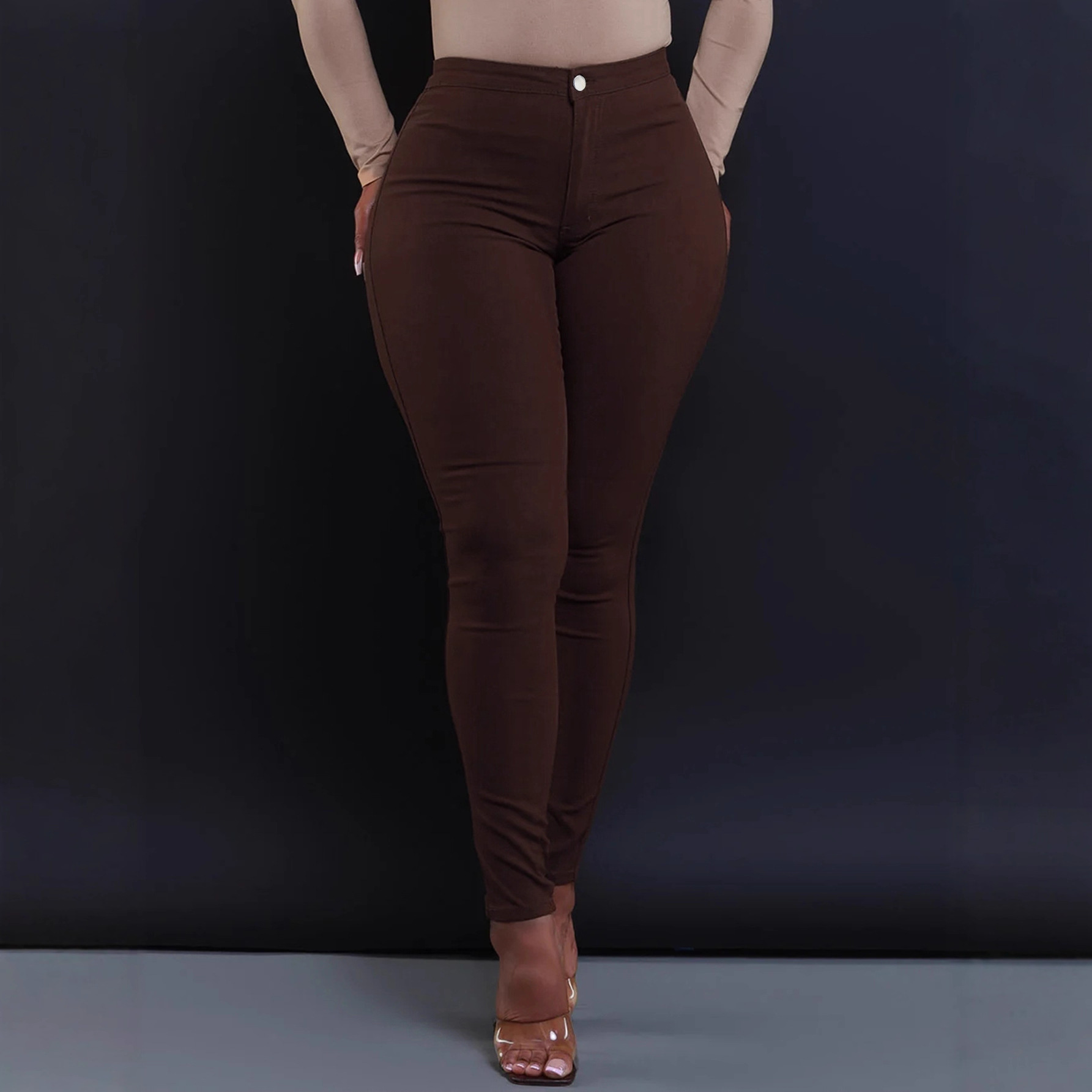 欧美跨境春夏季女士新款紧身糖果色中腰牛仔裤小脚裤 9个颜色