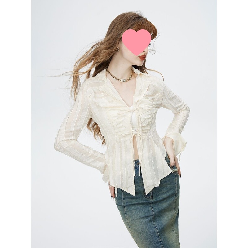Women's Shirts with Unique Design, 2025 Spring New Stylish White Shirts, Trendy Lace-Up Chiffon Tops with a Spicy Vibe