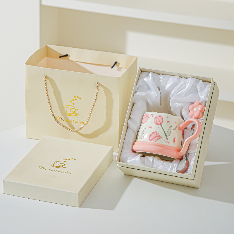 Regalos de mano pequeños regalos de tazas de girasoles de cerámica para el hogar set tazas de tazas de tulipán