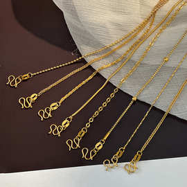 精致无吊坠蛇骨链M扣24K金项链素链不掉色单链裸链锁骨链条配饰品