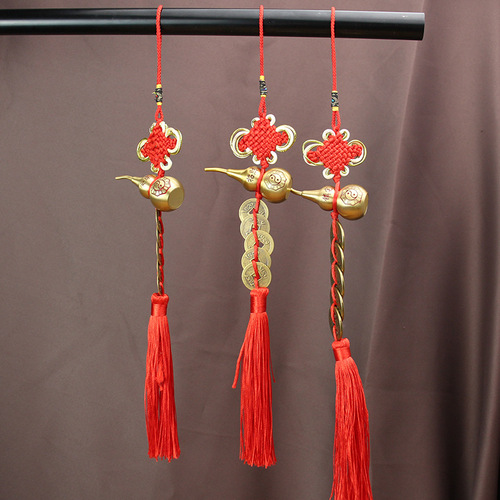 Brass gourd car pendant car pendant room door head pure copper hollow Fulu pendant lucky tassel Chinese knot